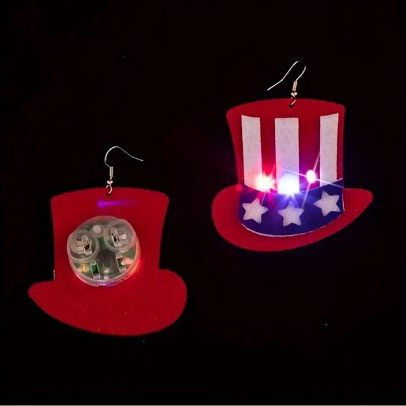 American Flag Hat Light-Up Earrings - Picture 3 of 4